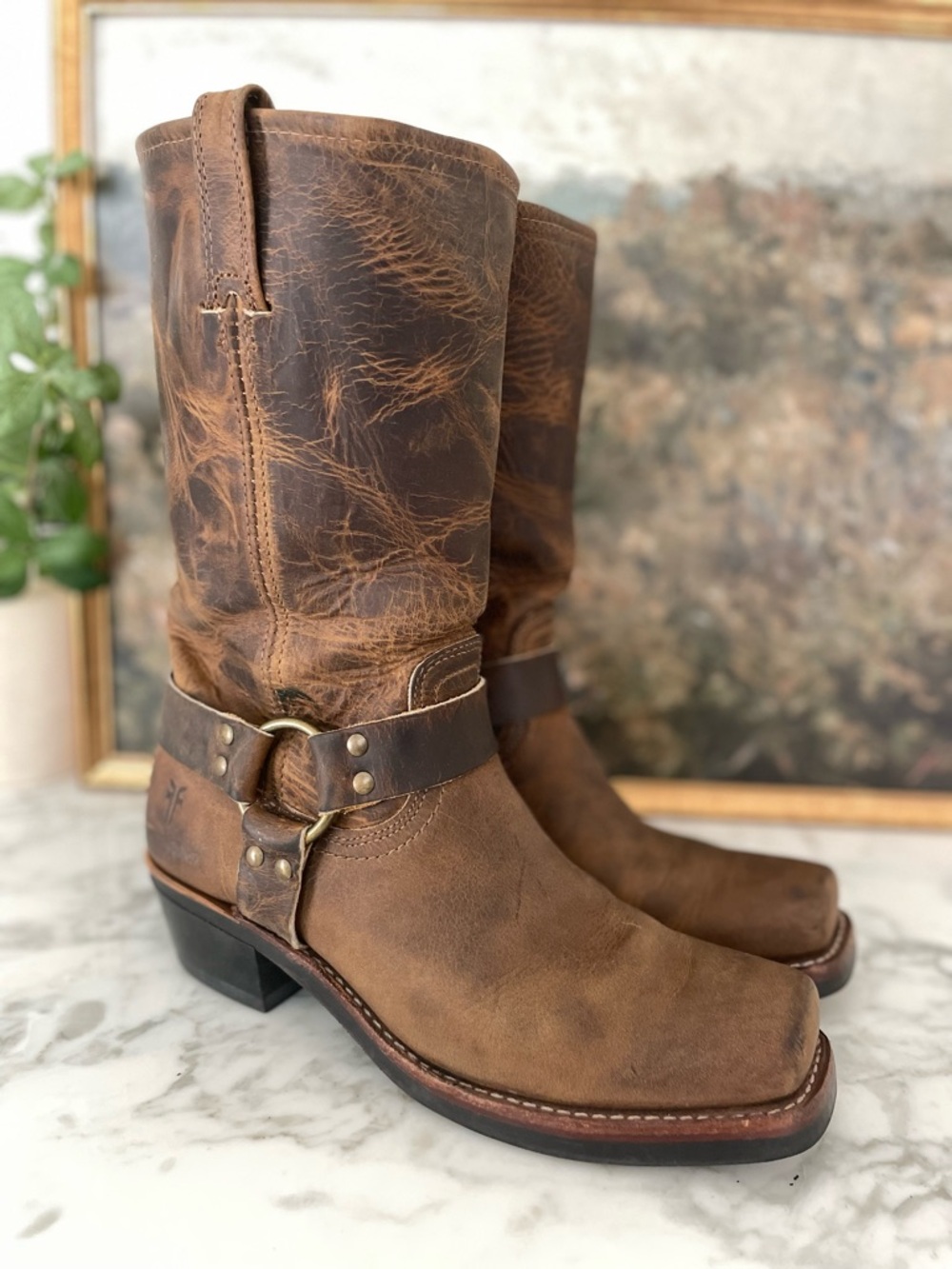 Frye 12R Harness Boots 77300 Brown Distressed Leather USA Size 10 M Womens - Picture 5 of 14